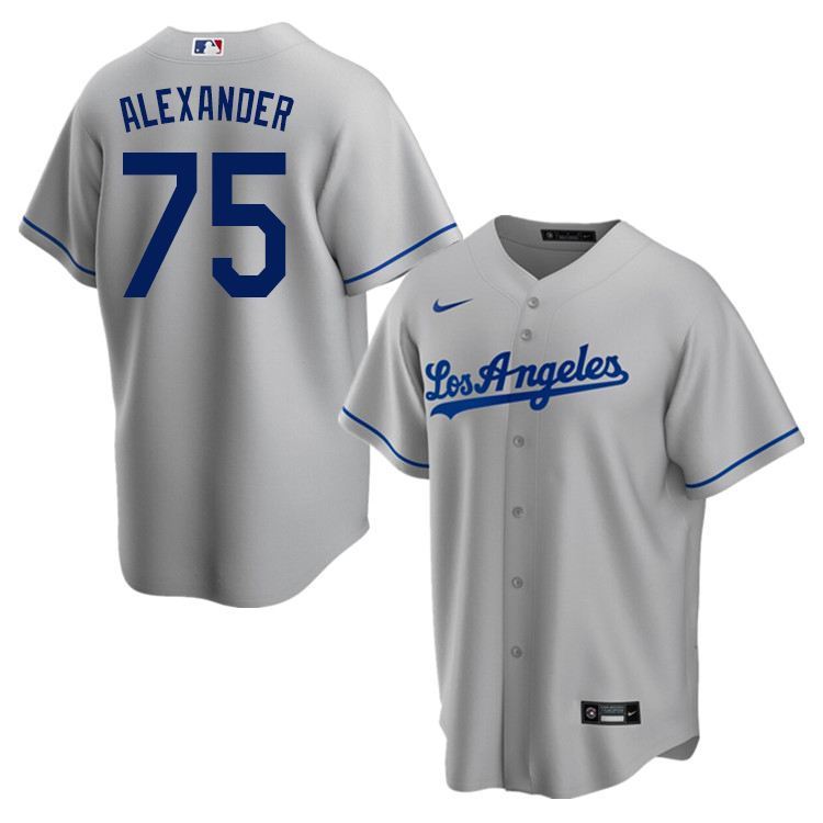 Nike Men #75 Scott Alexander Los Angeles Dodgers Baseball Jerseys Sale-Gray - Click Image to Close